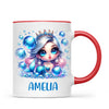 Personalised with Name, Blue Mermaid Princess Kids Mug – Custom Under the Sea Cup for Children – Available in 11oz, 6oz & Enamel