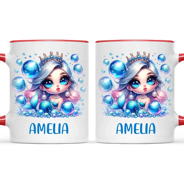 Personalised with Name, Blue Mermaid Princess Kids Mug – Custom Under the Sea Cup for Children – Available in 11oz, 6oz & Enamel