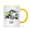 Personalised with Name, Green Dump Truck Kids Mug – Custom Construction Vehicle Cup for Children – Available in 11oz, 6oz & Enamel