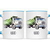 Personalised with Name, Green Dump Truck Kids Mug – Custom Construction Vehicle Cup for Children – Available in 11oz, 6oz & Enamel