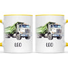 Personalised with Name, Green Dump Truck Kids Mug – Custom Construction Vehicle Cup for Children – Available in 11oz, 6oz & Enamel