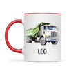 Personalised with Name, Green Dump Truck Kids Mug – Custom Construction Vehicle Cup for Children – Available in 11oz, 6oz & Enamel