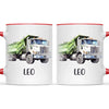 Personalised with Name, Green Dump Truck Kids Mug – Custom Construction Vehicle Cup for Children – Available in 11oz, 6oz & Enamel