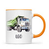 Personalised with Name, Green Dump Truck Kids Mug – Custom Construction Vehicle Cup for Children – Available in 11oz, 6oz & Enamel