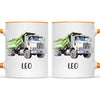 Personalised with Name, Green Dump Truck Kids Mug – Custom Construction Vehicle Cup for Children – Available in 11oz, 6oz & Enamel