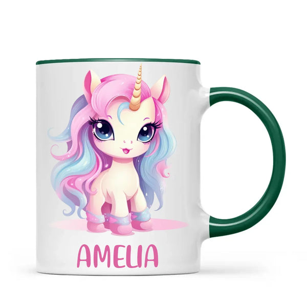 Personalised with Name, Pastel Unicorn Kids Mug – Custom Unicorn Cup for Children – Available in 11oz, 6oz & Enamel