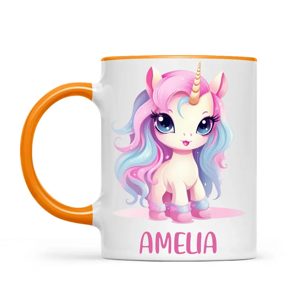 Personalised with Name, Pastel Unicorn Kids Mug – Custom Unicorn Cup for Children – Available in 11oz, 6oz & Enamel