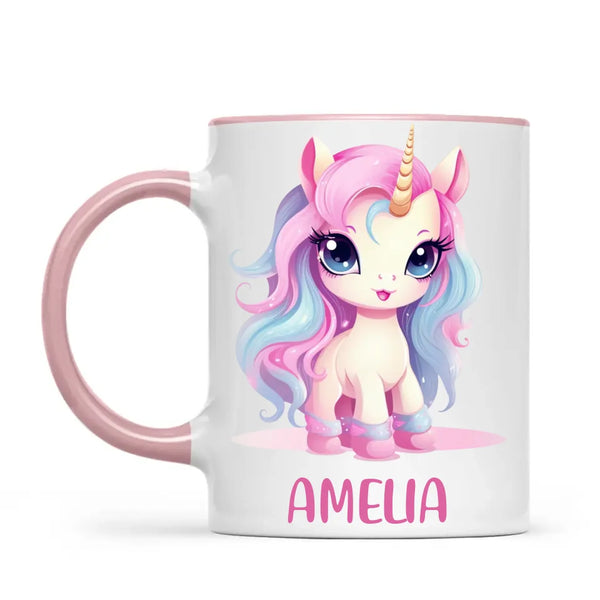 Personalised with Name, Pastel Unicorn Kids Mug – Custom Unicorn Cup for Children – Available in 11oz, 6oz & Enamel