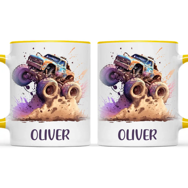 Personalised with Name, Monster Truck Adventure Kids Mug – Custom Off-Road Racing Cup for Children – Available in 11oz, 6oz & Enamel Options