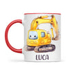 Personalised with Name, Cute Digger Kids Mug – Custom Construction Vehicle Cup for Children – Available in 11oz, 6oz & Enamel Options