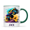 Personalised with Name, Sunset Monster Truck Kids Mug – Custom Off-Road Adventure Cup for Children – Available in 11oz, 6oz & Enamel Options