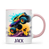 Personalised with Name, Sunset Monster Truck Kids Mug – Custom Off-Road Adventure Cup for Children – Available in 11oz, 6oz & Enamel Options
