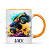 Personalised with Name, Sunset Monster Truck Kids Mug – Custom Off-Road Adventure Cup for Children – Available in 11oz, 6oz & Enamel Options