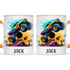 Personalised with Name, Sunset Monster Truck Kids Mug – Custom Off-Road Adventure Cup for Children – Available in 11oz, 6oz & Enamel Options