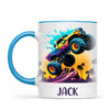 Personalised with Name, Sunset Monster Truck Kids Mug – Custom Off-Road Adventure Cup for Children – Available in 11oz, 6oz & Enamel Options