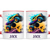 Personalised with Name, Sunset Monster Truck Kids Mug – Custom Off-Road Adventure Cup for Children – Available in 11oz, 6oz & Enamel Options