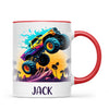 Personalised with Name, Sunset Monster Truck Kids Mug – Custom Off-Road Adventure Cup for Children – Available in 11oz, 6oz & Enamel Options