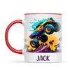 Personalised with Name, Sunset Monster Truck Kids Mug – Custom Off-Road Adventure Cup for Children – Available in 11oz, 6oz & Enamel Options