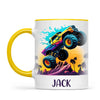 Personalised with Name, Sunset Monster Truck Kids Mug – Custom Off-Road Adventure Cup for Children – Available in 11oz, 6oz & Enamel Options