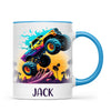 Personalised with Name, Sunset Monster Truck Kids Mug – Custom Off-Road Adventure Cup for Children – Available in 11oz, 6oz & Enamel Options