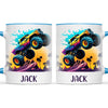 Personalised with Name, Sunset Monster Truck Kids Mug – Custom Off-Road Adventure Cup for Children – Available in 11oz, 6oz & Enamel Options