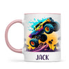 Personalised with Name, Sunset Monster Truck Kids Mug – Custom Off-Road Adventure Cup for Children – Available in 11oz, 6oz & Enamel Options