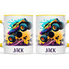 Personalised with Name, Sunset Monster Truck Kids Mug – Custom Off-Road Adventure Cup for Children – Available in 11oz, 6oz & Enamel Options