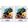 Personalised with Name, Sunset Monster Truck Kids Mug – Custom Off-Road Adventure Cup for Children – Available in 11oz, 6oz & Enamel Options