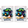 Personalised with Name, Green Monster Truck Kids Mug – Custom Off-Road 4x4 Cup for Children – Available in 11oz, 6oz & Enamel Options