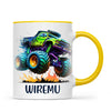 Personalised with Name, Green Monster Truck Kids Mug – Custom Off-Road 4x4 Cup for Children – Available in 11oz, 6oz & Enamel Options
