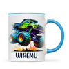 Personalised with Name, Green Monster Truck Kids Mug – Custom Off-Road 4x4 Cup for Children – Available in 11oz, 6oz & Enamel Options
