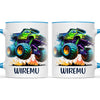 Personalised with Name, Green Monster Truck Kids Mug – Custom Off-Road 4x4 Cup for Children – Available in 11oz, 6oz & Enamel Options