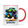 Personalised with Name, Green Monster Truck Kids Mug – Custom Off-Road 4x4 Cup for Children – Available in 11oz, 6oz & Enamel Options