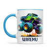 Personalised with Name, Green Monster Truck Kids Mug – Custom Off-Road 4x4 Cup for Children – Available in 11oz, 6oz & Enamel Options