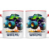 Personalised with Name, Green Monster Truck Kids Mug – Custom Off-Road 4x4 Cup for Children – Available in 11oz, 6oz & Enamel Options