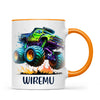 Personalised with Name, Green Monster Truck Kids Mug – Custom Off-Road 4x4 Cup for Children – Available in 11oz, 6oz & Enamel Options