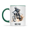 Personalised with Name, Motocross Rider Kids Mug – Customised Dirt Bike Racing Cup for Children – Available in 11oz, 6oz & Enamel Options