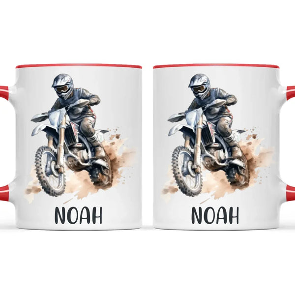 Personalised with Name, Motocross Rider Kids Mug – Customised Dirt Bike Racing Cup for Children – Available in 11oz, 6oz & Enamel Options