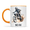 Personalised with Name, Motocross Rider Kids Mug – Customised Dirt Bike Racing Cup for Children – Available in 11oz, 6oz & Enamel Options
