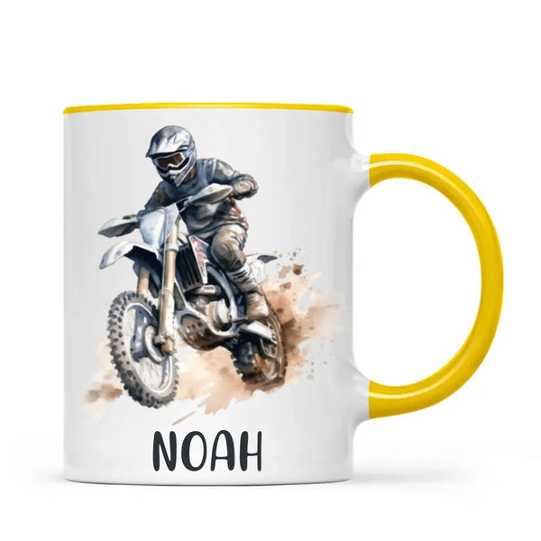 Personalised with Name, Motocross Rider Kids Mug – Customised Dirt Bike Racing Cup for Children – Available in 11oz, 6oz & Enamel Options