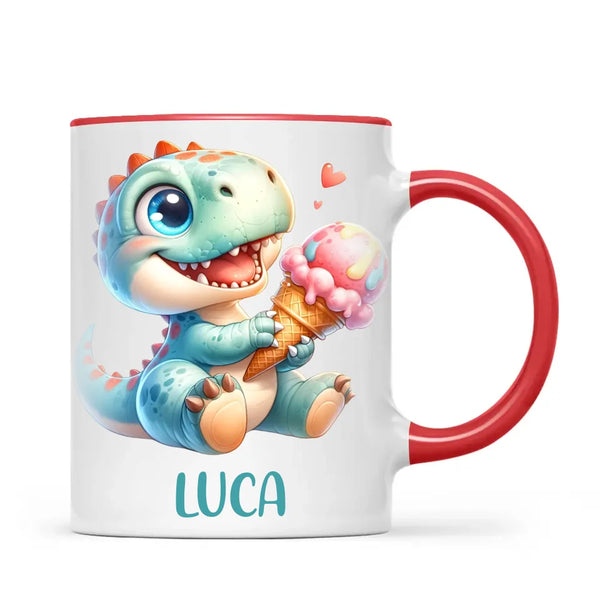 Personalised with Name, Dinosaur Ice Cream Kids Mug – Customised Cute Dino Cup for Children – Available in 11oz, 6oz & Enamel Options
