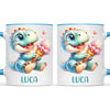 Personalised with Name, Dinosaur Ice Cream Kids Mug – Customised Cute Dino Cup for Children – Available in 11oz, 6oz & Enamel Options