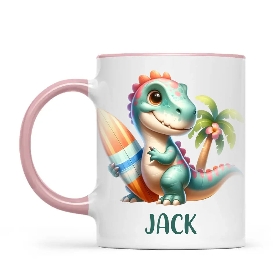 Personalised with Name, Dinosaur Kids Mug – Customised Prehistoric-Themed Cup – Available in 11oz, 6oz & Enamel Options