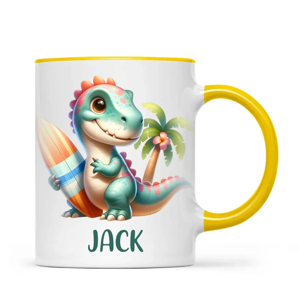 Personalised with Name, Dinosaur Kids Mug – Customised Prehistoric-Themed Cup – Available in 11oz, 6oz & Enamel Options