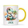 Personalised with Name, Dinosaur Kids Mug – Customised Prehistoric-Themed Cup – Available in 11oz, 6oz & Enamel Options