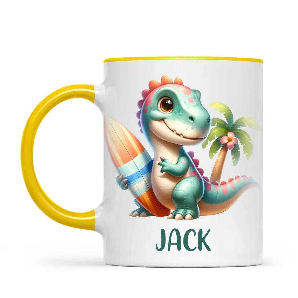 Personalised with Name, Dinosaur Kids Mug – Customised Prehistoric-Themed Cup – Available in 11oz, 6oz & Enamel Options