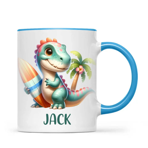 Personalised with Name, Dinosaur Kids Mug – Customised Prehistoric-Themed Cup – Available in 11oz, 6oz & Enamel Options