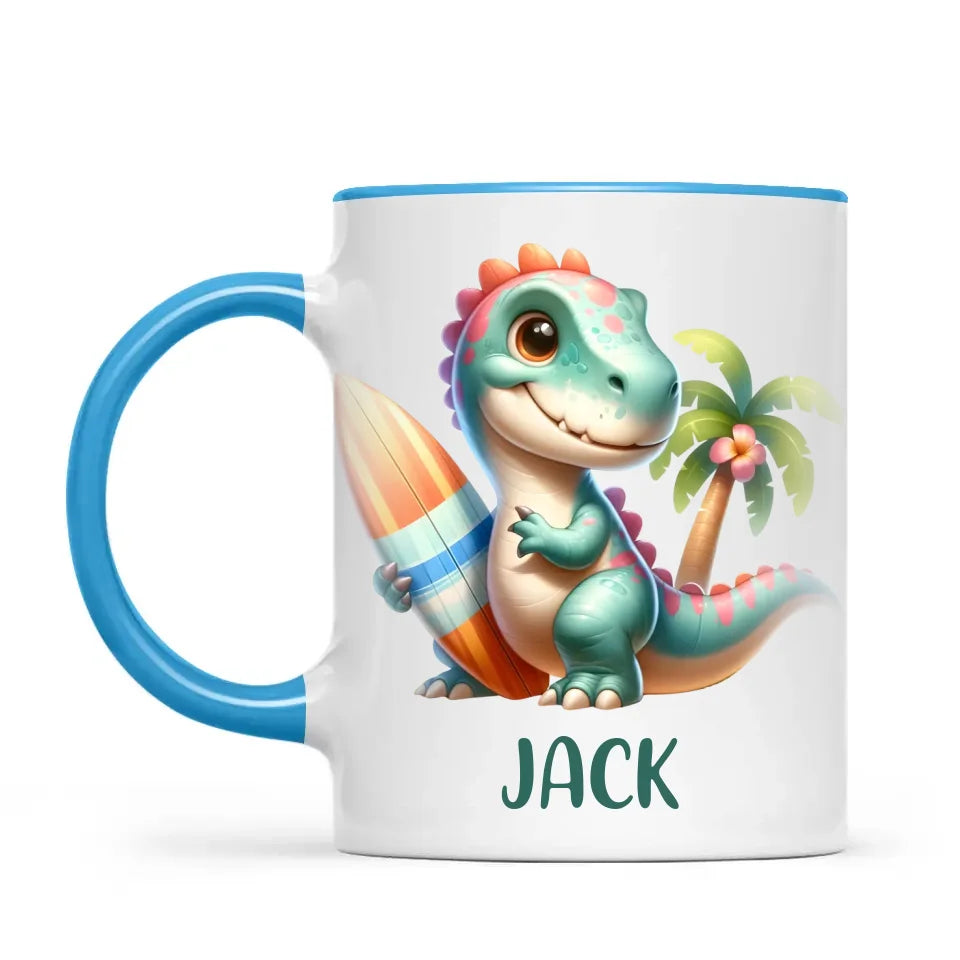 Personalised with Name, Dinosaur Kids Mug – Customised Prehistoric-Themed Cup – Available in 11oz, 6oz & Enamel Options