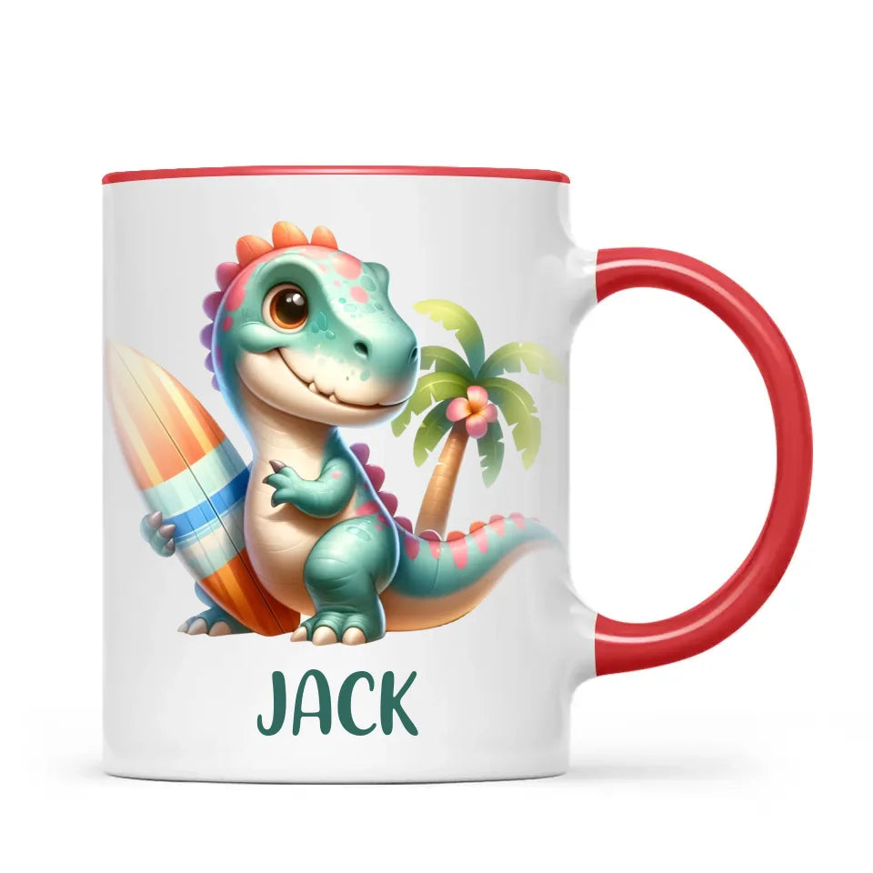 Personalised with Name, Dinosaur Kids Mug – Customised Prehistoric-Themed Cup – Available in 11oz, 6oz & Enamel Options