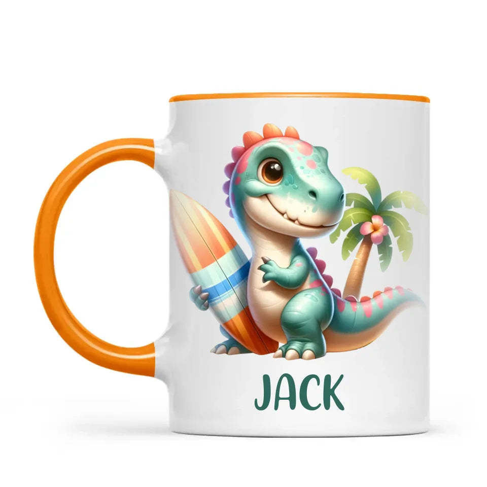 Personalised with Name, Dinosaur Kids Mug – Customised Prehistoric-Themed Cup – Available in 11oz, 6oz & Enamel Options